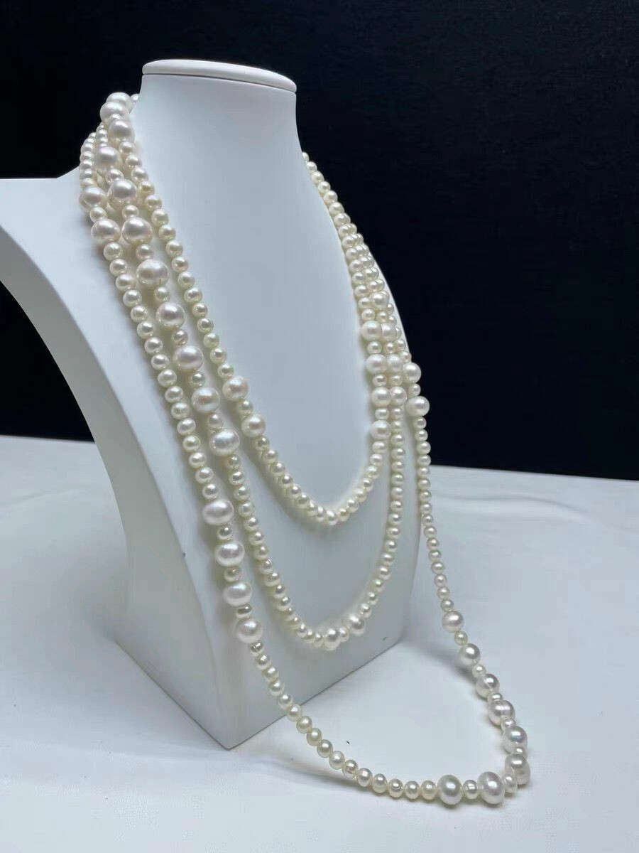 200cm gorgeous 4-8mm natural south sea white pearl necklace 14k Gold