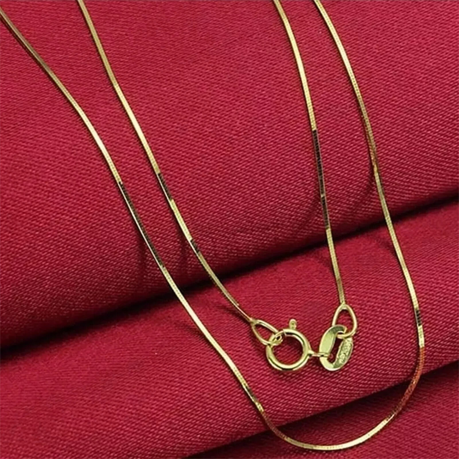 18K Yellow Gold Chain Women 0.8mm Snake Necklace 2.5g/17.7inch
