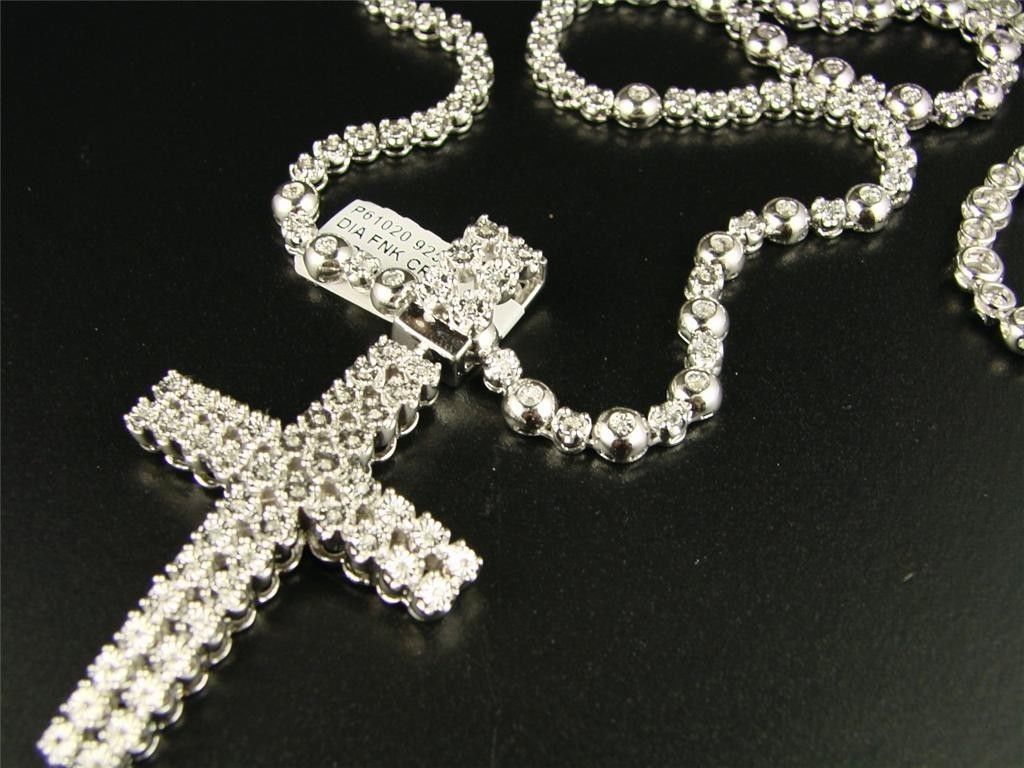 Men’s Rosary Chain and Cross in Natural Diamonds 3.50 CT 34 Inches