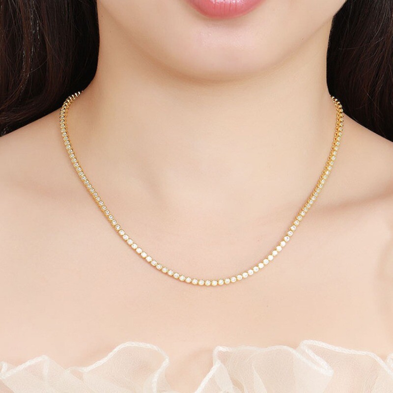 2mm D Color VVS1 Moissanite Bubble Tennis Chain Necklace 925 Sterling Silver