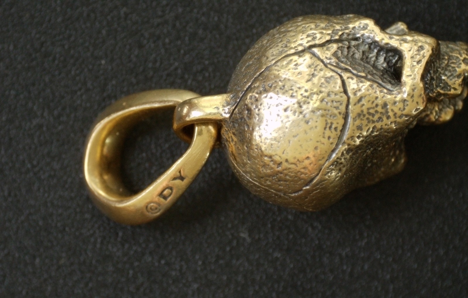 David Yurman 18K Yellow Gold Memento Mori Skull Amulet 16mm