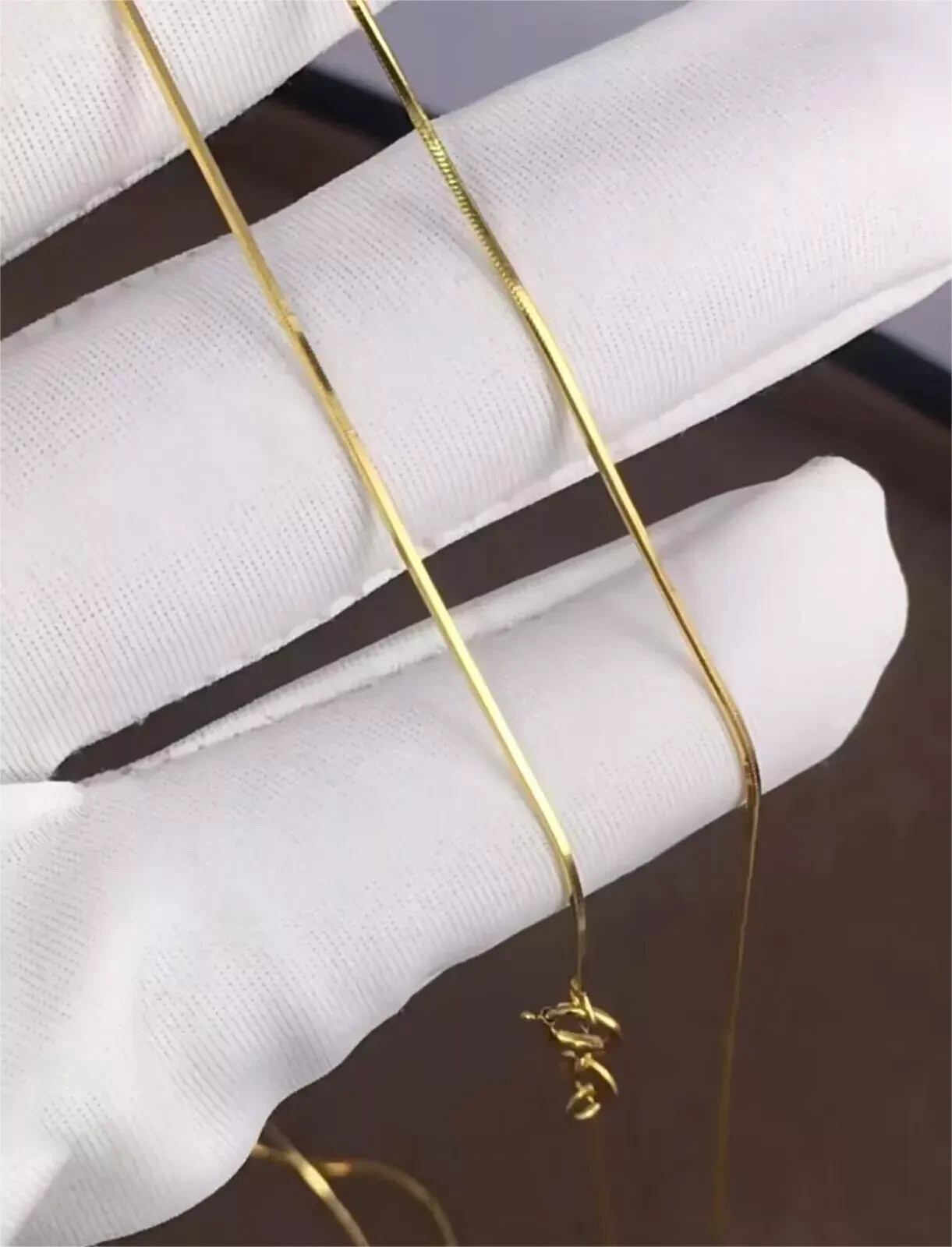 18K Yellow Gold Chain Women 0.8mm Snake Necklace 2.5g/17.7inch