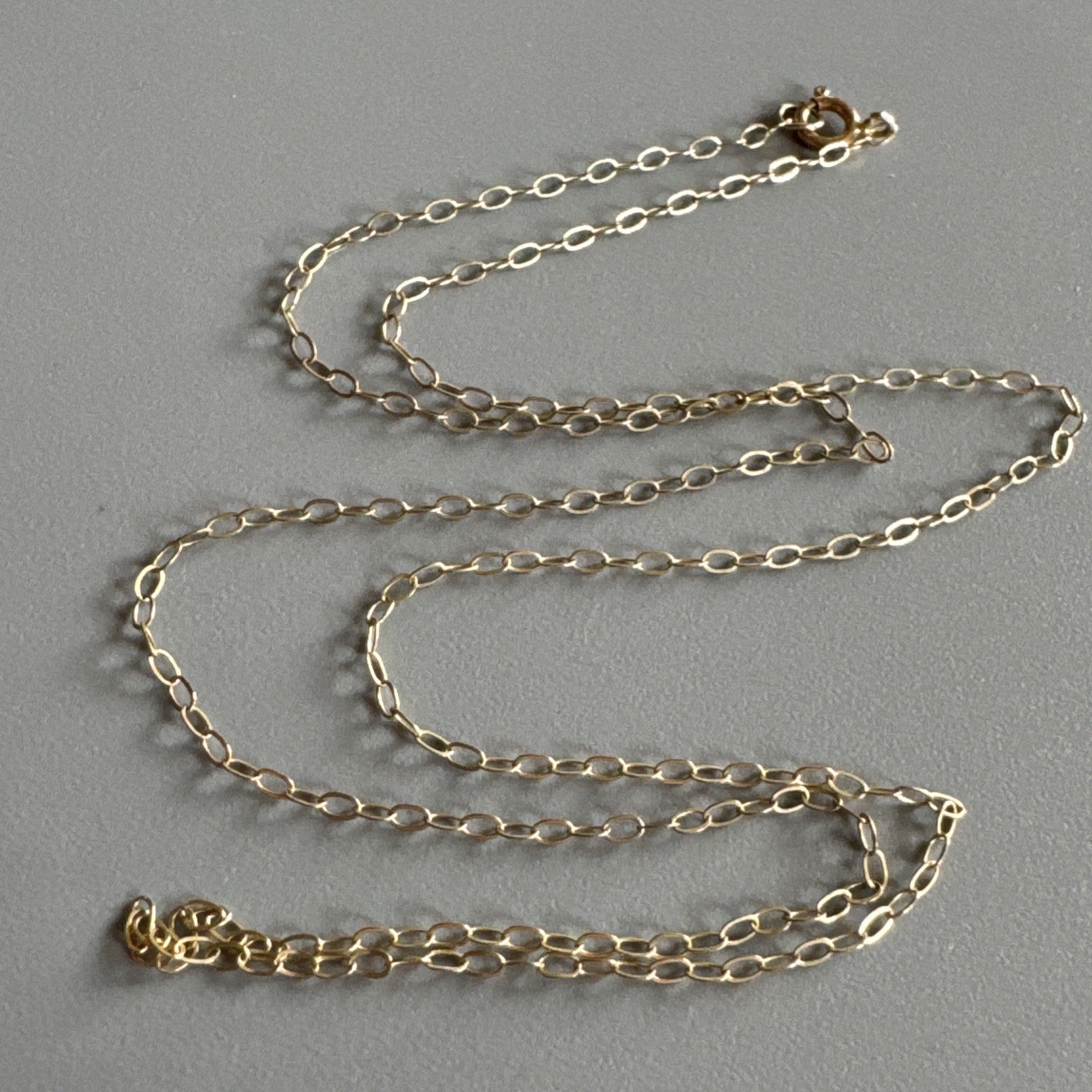 9ct Yellow Gold 375 Fine 1.3mm Oval Link Cable Chain Necklace 16” XRF Tested