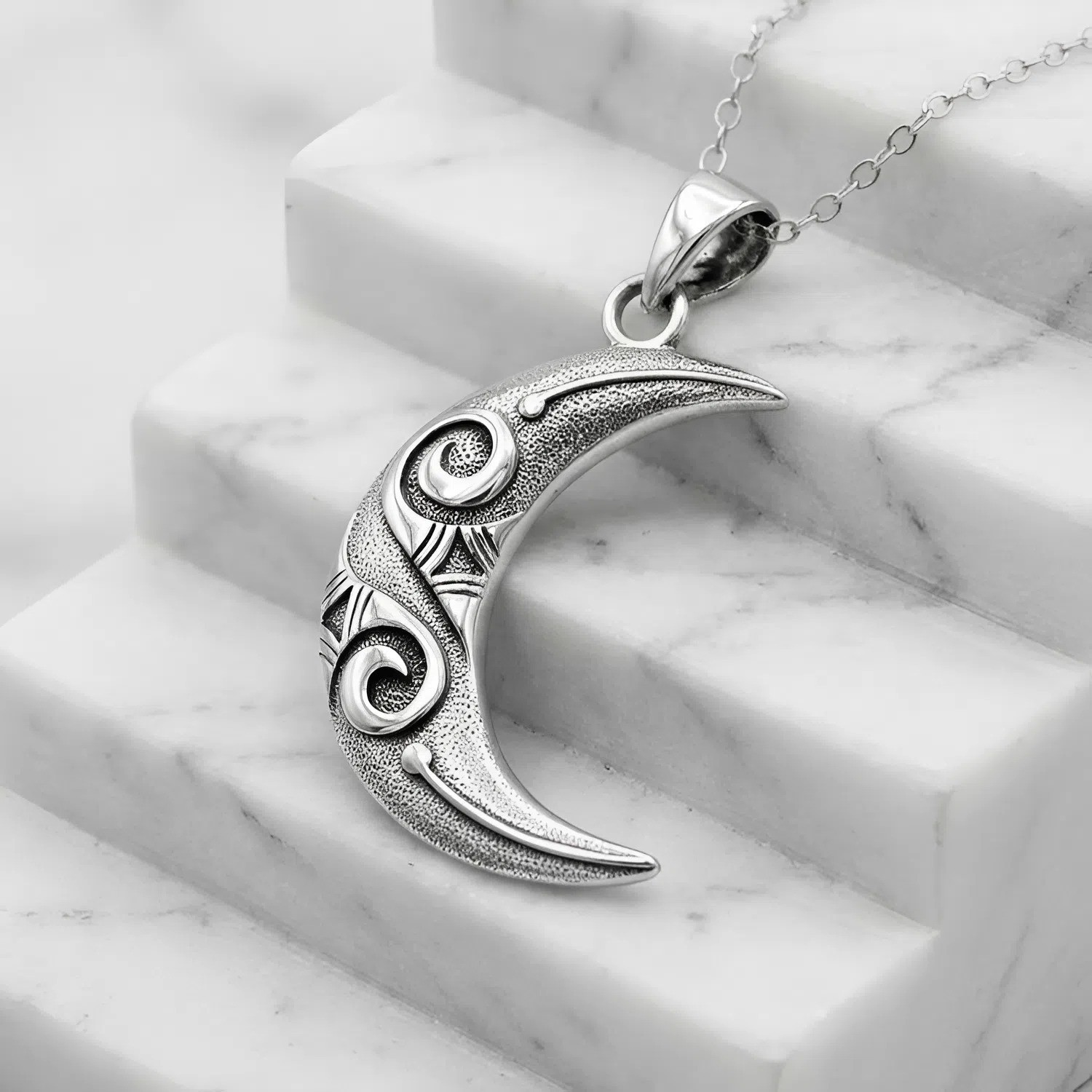 Large Celtic Knot Sterling Silver Crescent Moon Lunar Pendant Jewelry