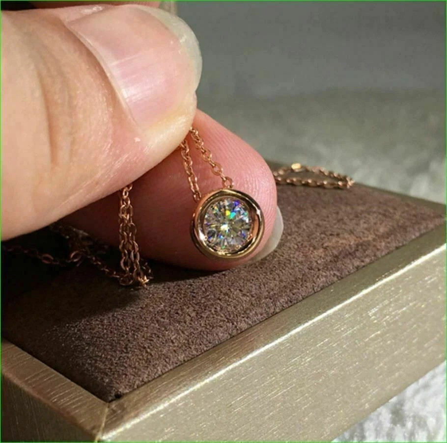 2Ct Lab Created Diamond Bezel Solitaire Pendant 14K Yellow Gold Over Free Chain