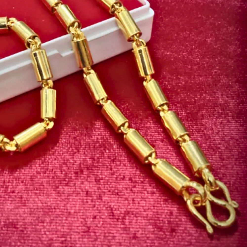 24K Gold Plated Necklace 24″ 10 Baht Style Barrel Link Chain Unisex Thai Jewelry