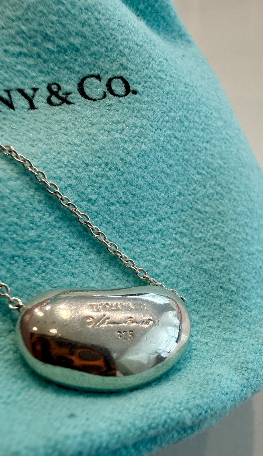 Tiffany & Co Sterling Silver Elsa Peretti Large 19mm Bean Necklace 17.25”