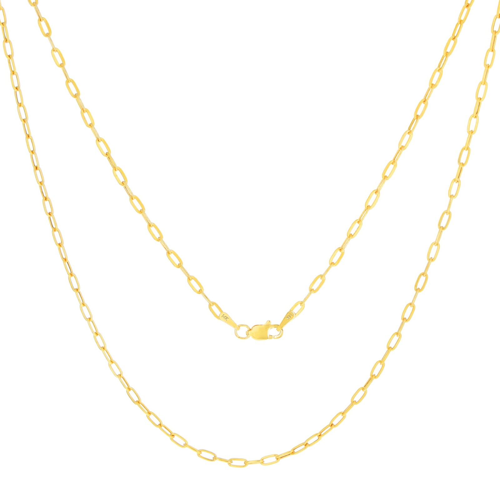 14k Yellow Gold 2mm Paperclip Chain Dainty Link Necklace Womens Mens 16″- 24″