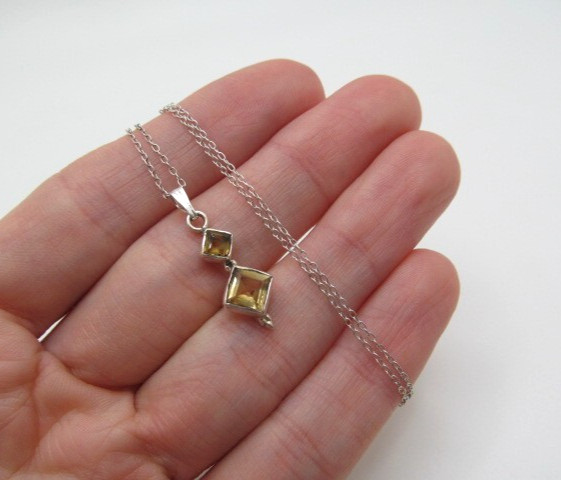 925 Sterling Silver Double Citrine Journey Pendant Oval Link Chain Necklace