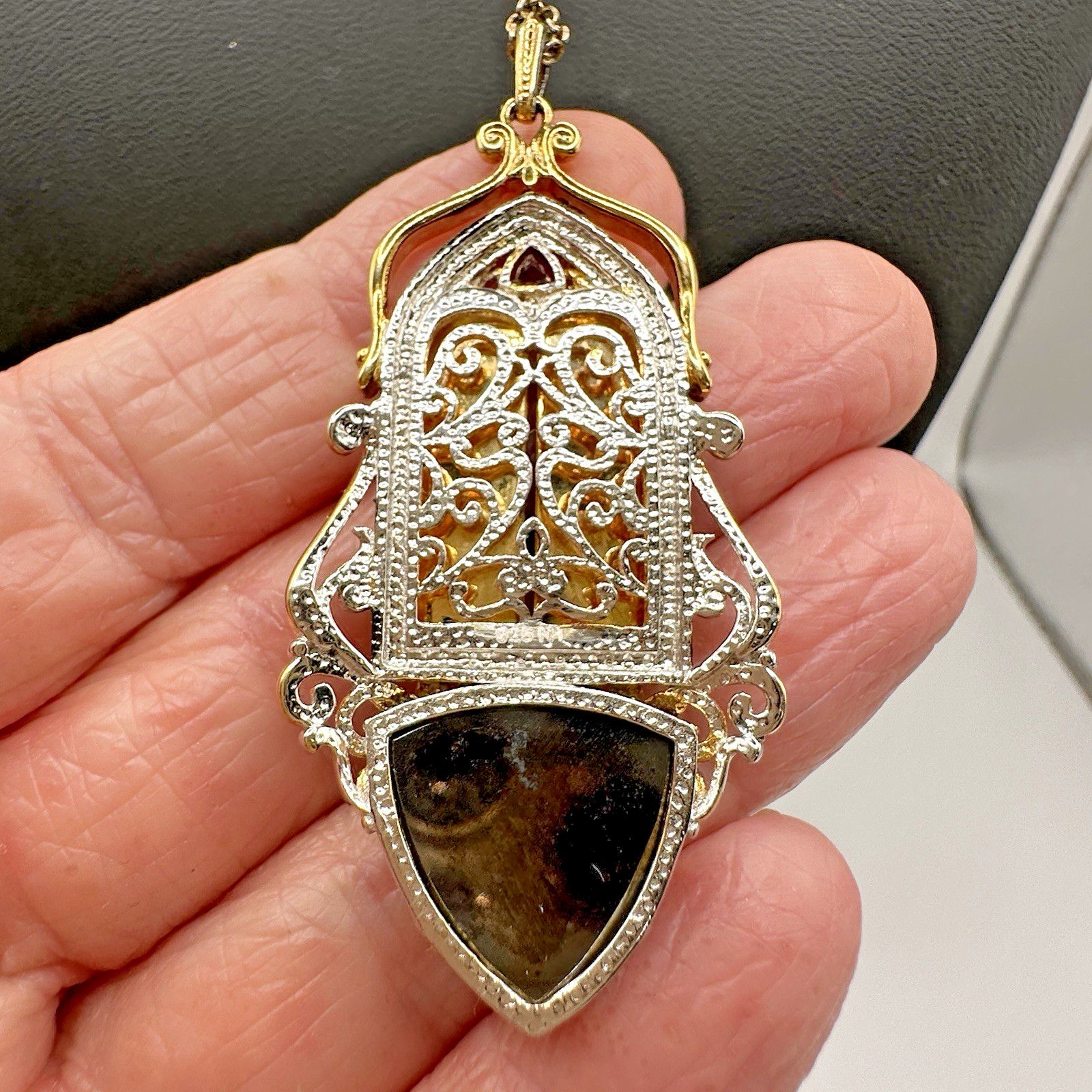 Michael Valitutti Sterling Silver Garnet Black Gemstone Opening Door Pendant 18”