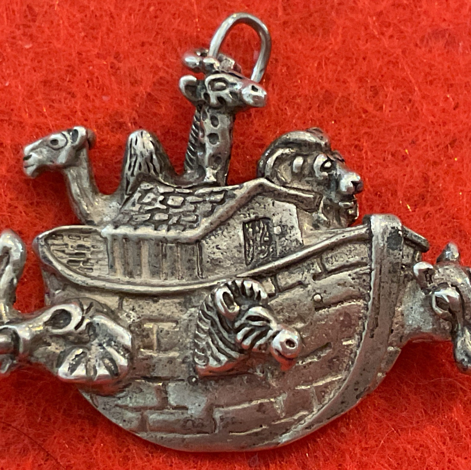 Noah’s Ark 1.2″ Sterling Charm Pendant Giraffe Camel Zebra Hippo Lion 5.5g