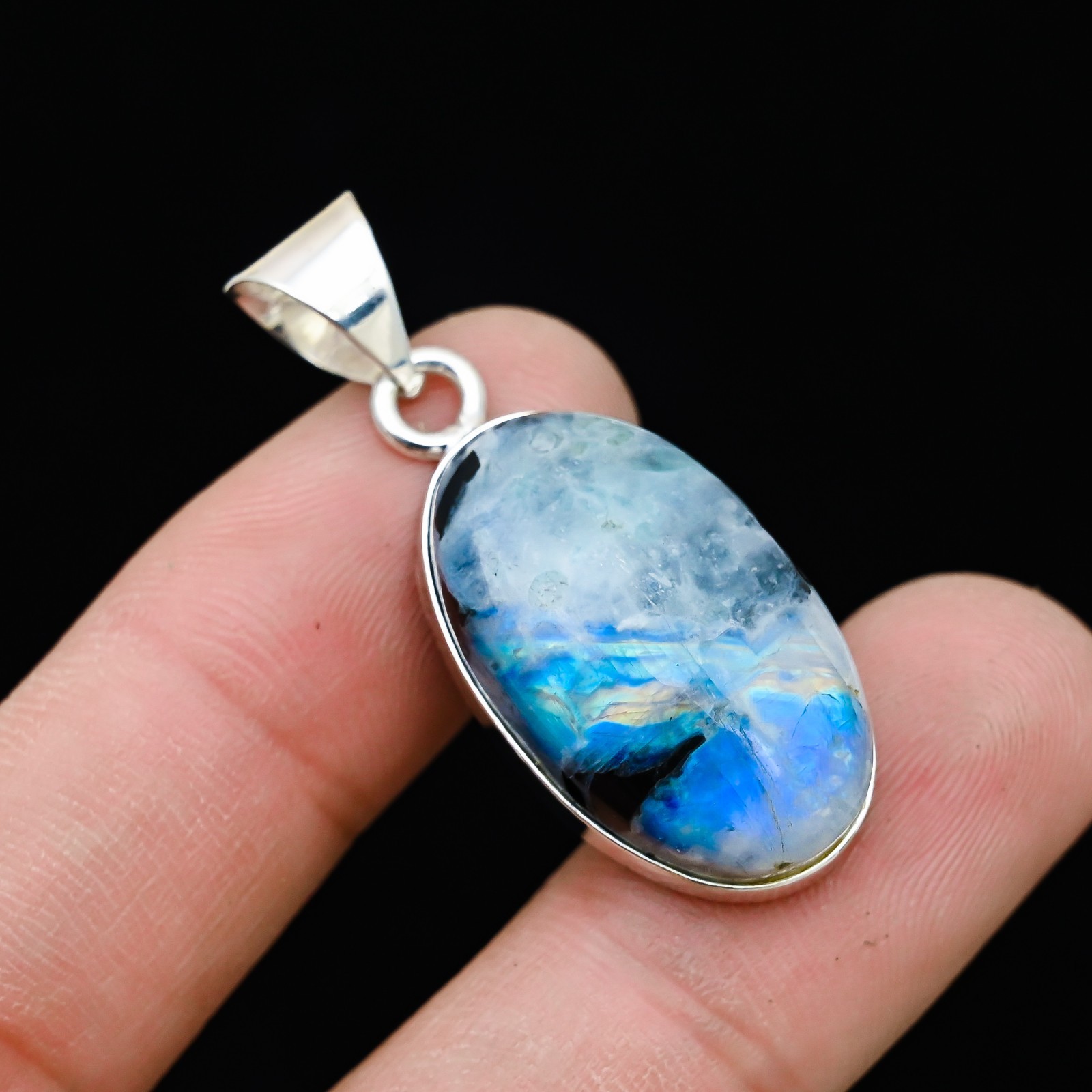Rainbow Moonstone Gemstone 925 Sterling Silver Handmade Pendant Jewelry Gift For