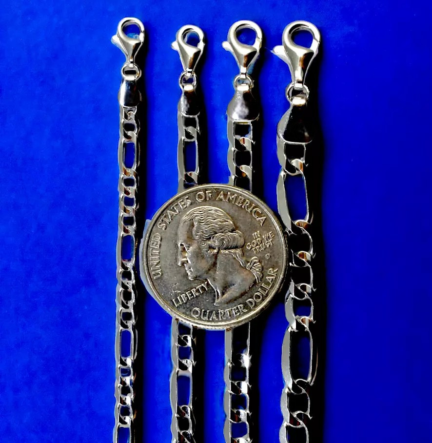 10K White Gold SOLID Figaro Necklace Bracelet Chain Real Gold 2mm-6mm 7″-30″