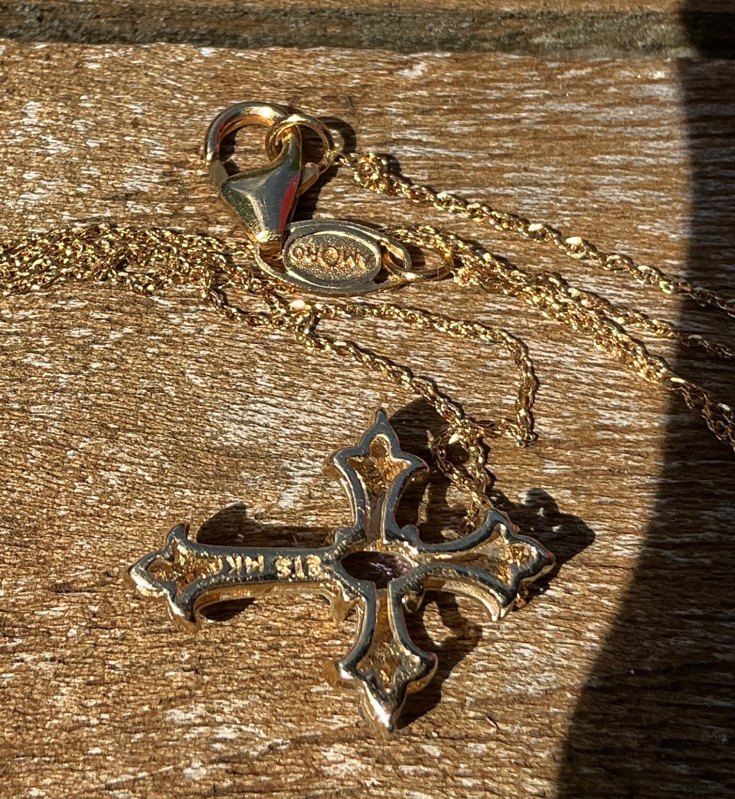 AMORO 14K Gold Cross Pendant & Chain 2.5g TW Diamond Sapphire? EXCELLENT