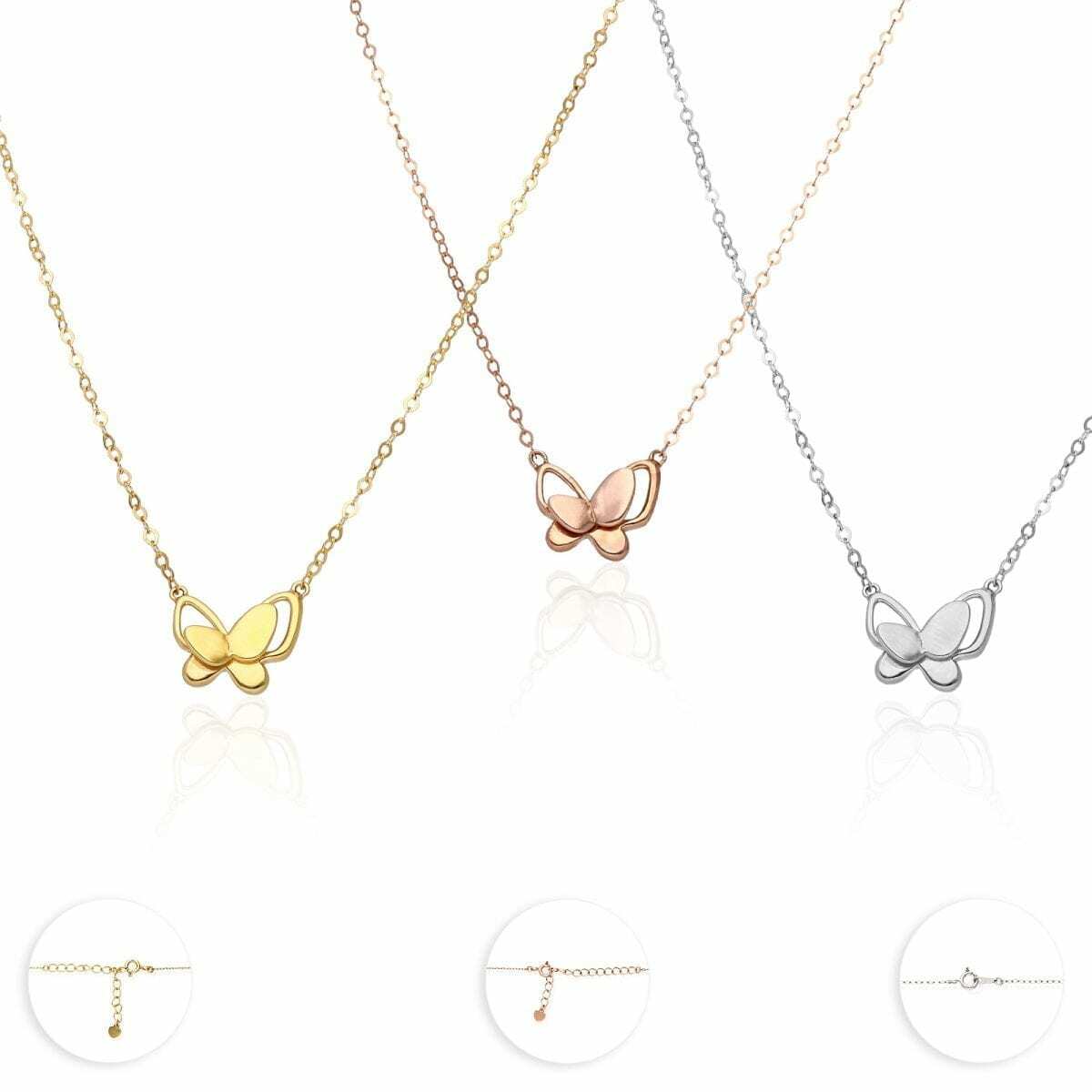 14K Yellow Rose White Gold Over Silver Butterfly Pendant Cable Necklace 16-18″