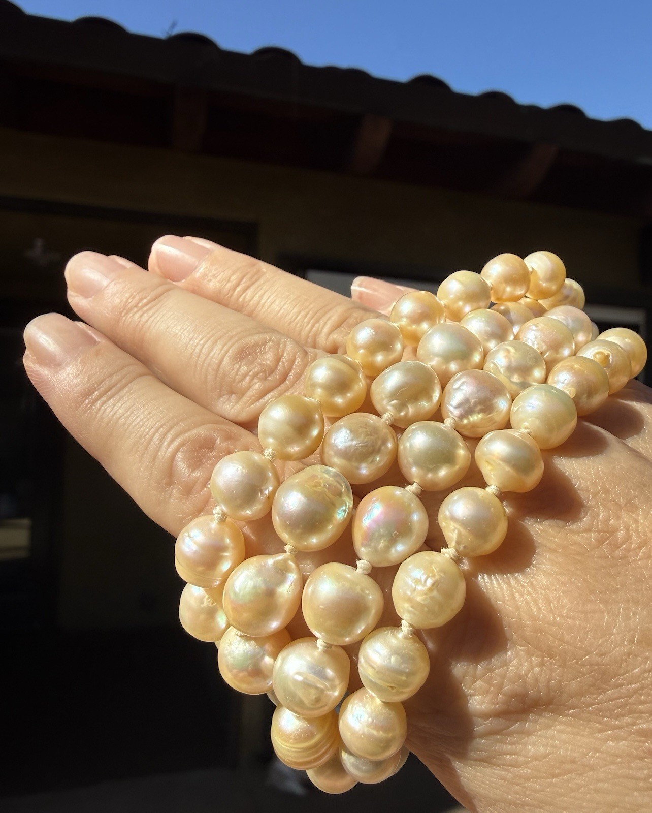 Vintage Cultured Freshwater Pearl Necklace 30” Knotted Cream Baroque Silver