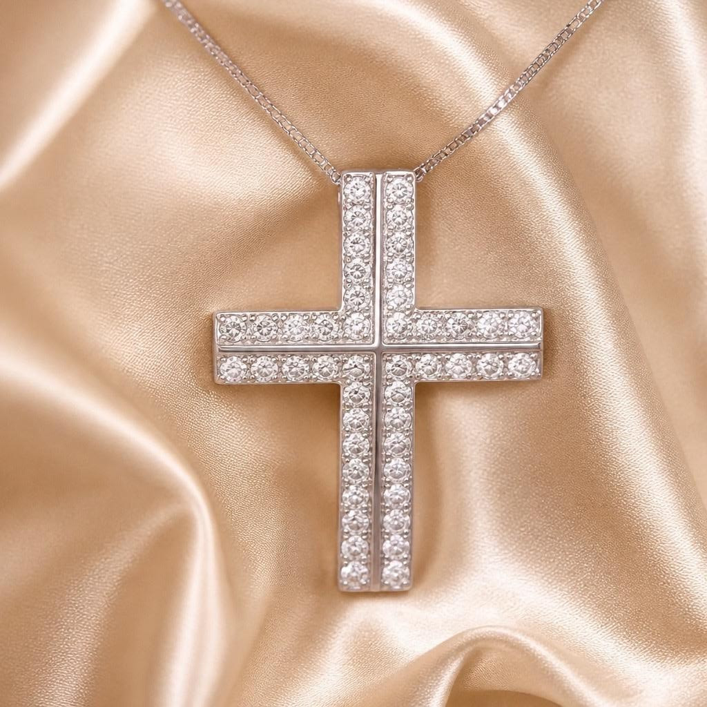 925 STERLING SILVER 2.00CTTW LAB GROWN DIAMOND CROSS PENDANT -18″