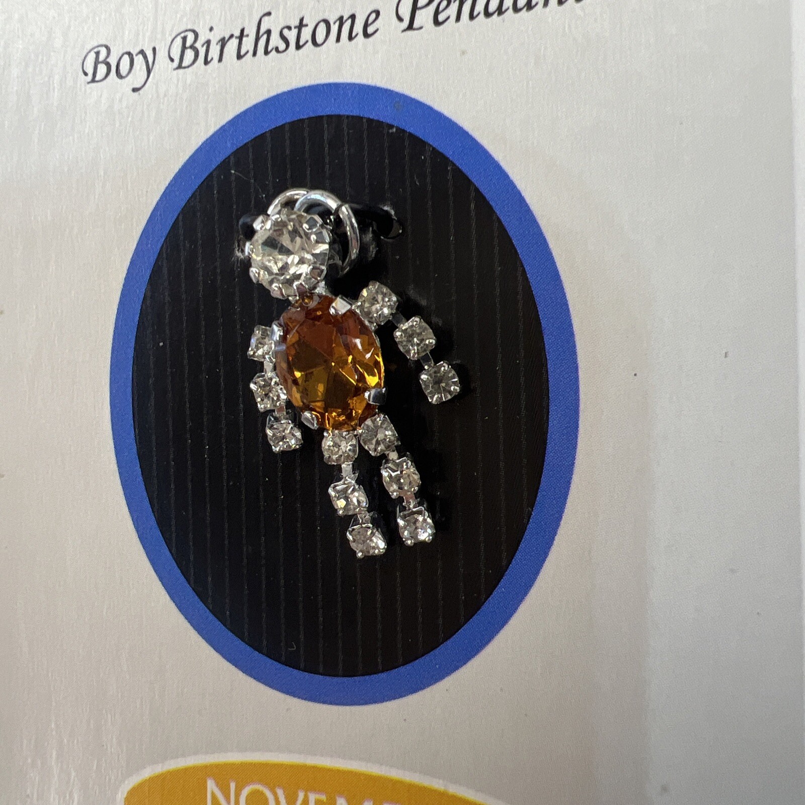 FAMILY TIES Sterling Silver Finish Charm Birth Crystal Golden Topaz November Boy
