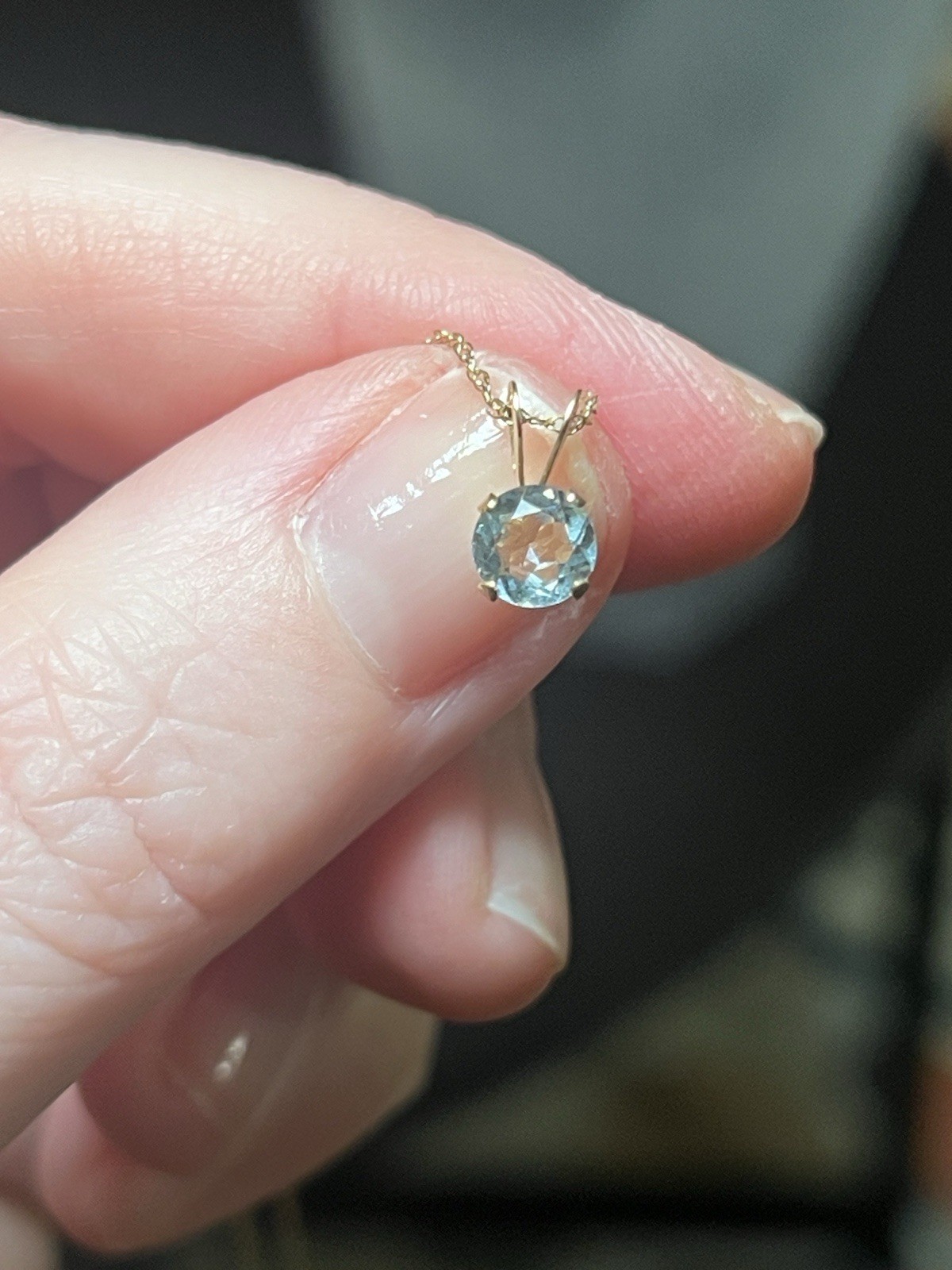 14K Yellow Gold Aquamarine Solitaire March Birthday Anniversary Pendant Necklace