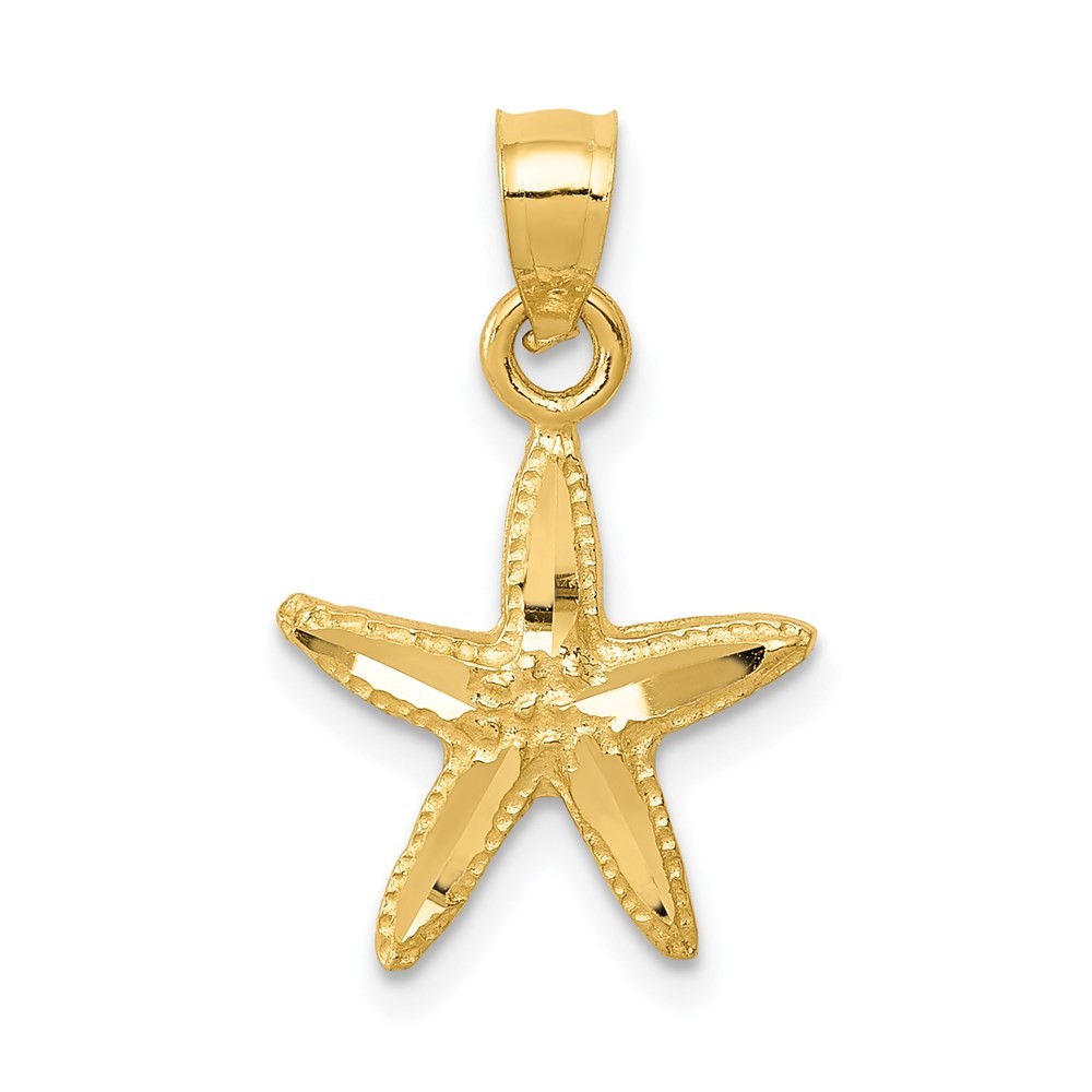 14k Yellow Gold Diamond-cut Starfish Pendant Necklace Mens Womens Beach