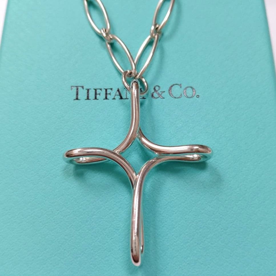 Tiffany & Co. Infinity Cross Necklace Silver 925 Women Pre-Owned Large Oval Link