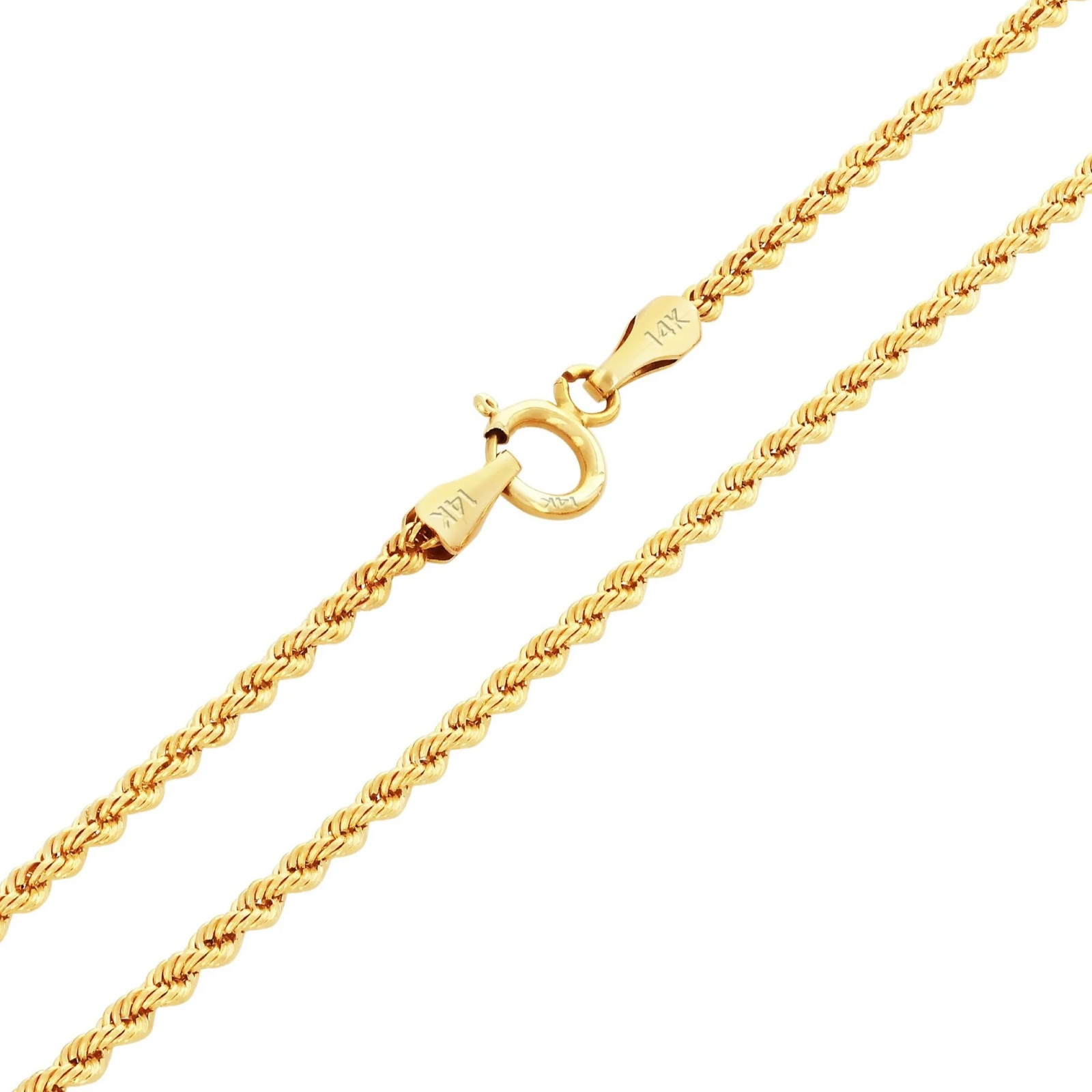 14K Real Yellow Gold 1.5mm Diamond Cut Rope Chain Necklace 16-24in Unisex