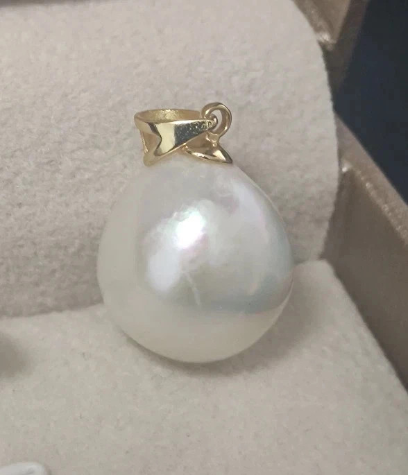 new Baroque white 14-15mm huge natural south sea pearl pendant 14K Yellow Gold