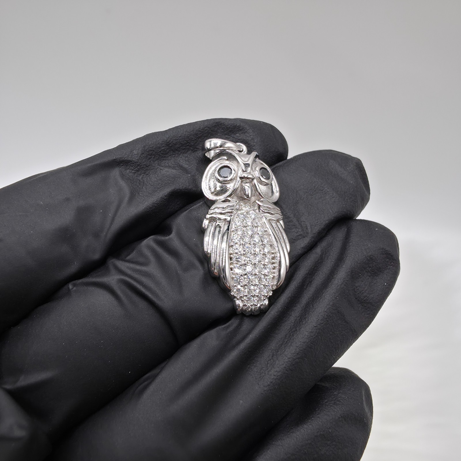 Moissanite Owl Pendant 925 Sterling Silver Cute Animals Bird