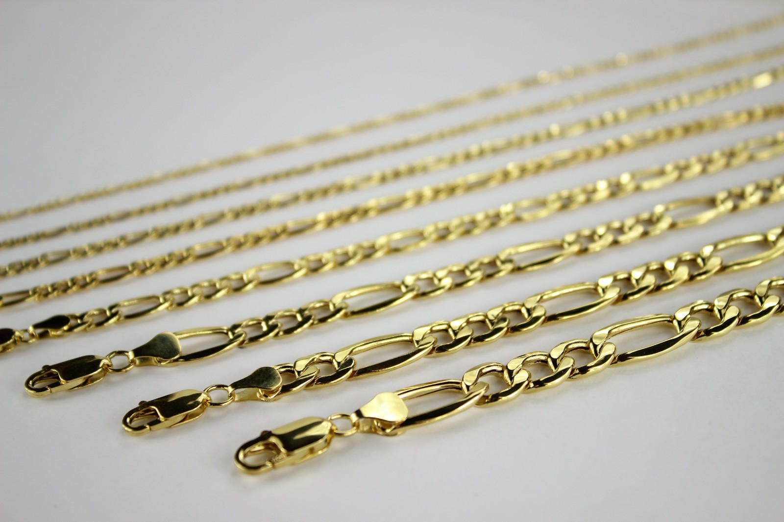 14K Yellow Gold Figaro Link Hollow Chain Necklace Bracelet 2mm ~ 7.5mm /7″ ~ 30″
