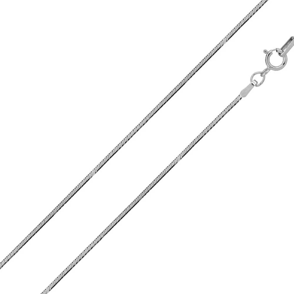 .925 Sterling Silver 0.8mm-1.4mm Snake Chain 4 Sided Snake DC Rhodium Plated