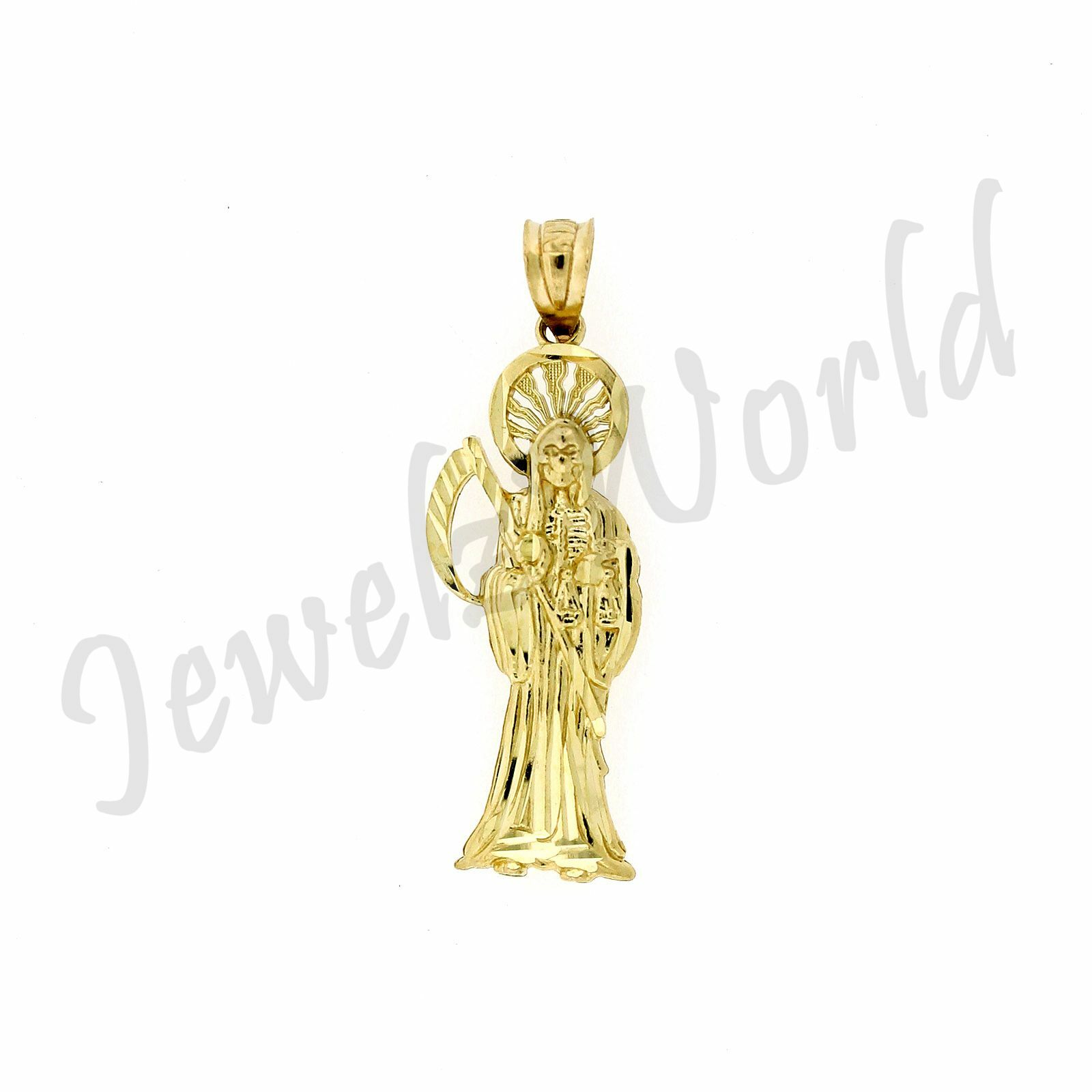 10K Yellow Gold Santa Muerte Grim Reaper Pendant & 2.5mm Cuban Curb Link Chain
