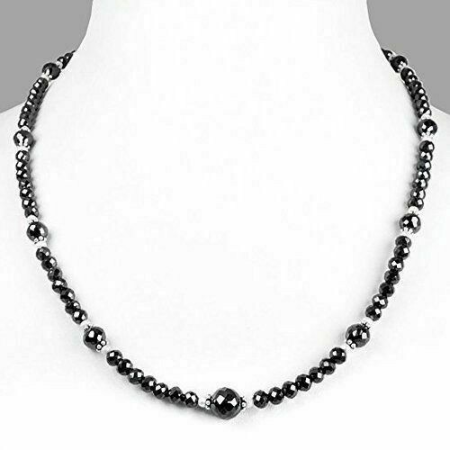 Top Qty Black Diamond Necklace 18 inches 5mm-6mm Beads Earth Mined Certified !