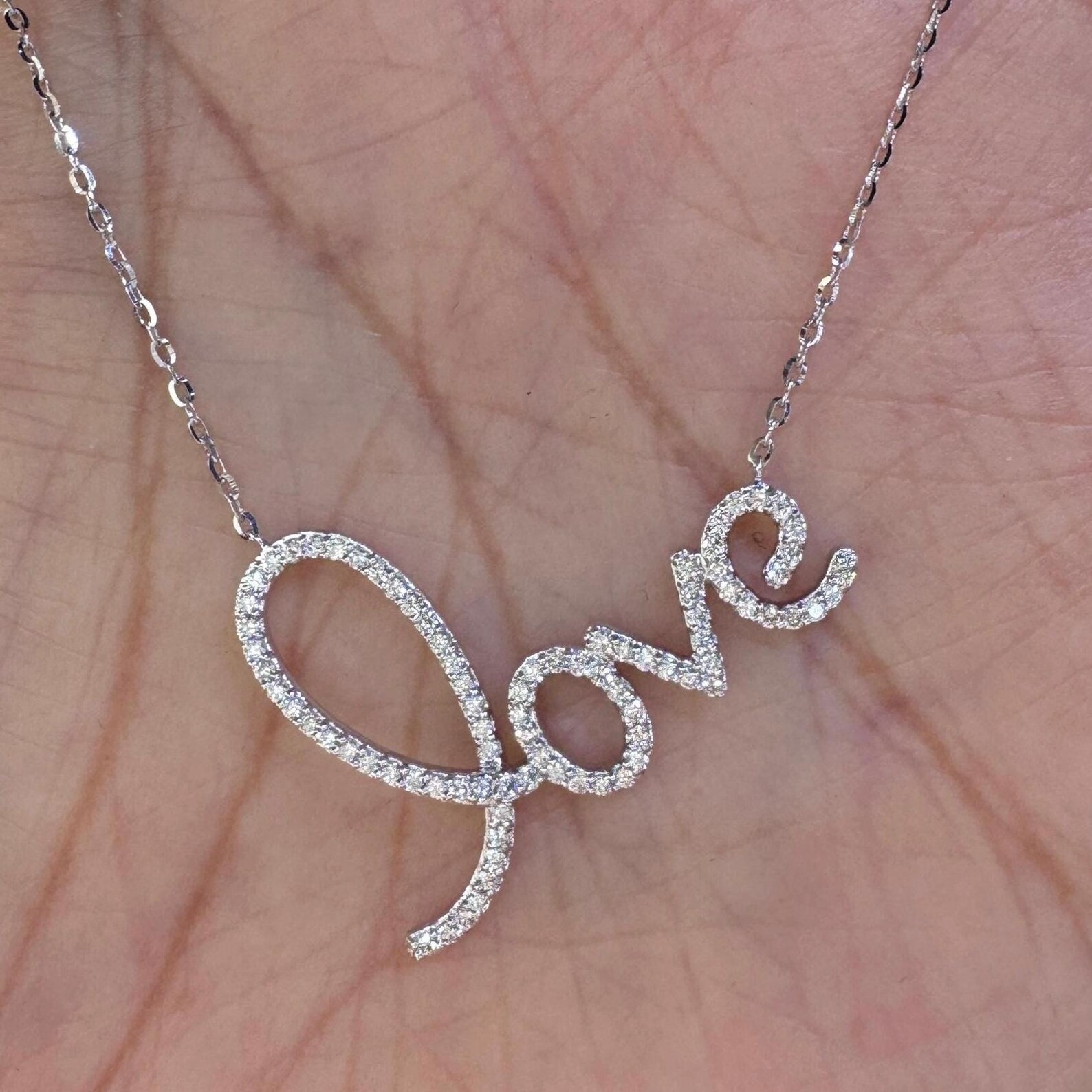 For Girlfriend Natural Diamond Love Name Pendant In 14K White Gold 18” Chain