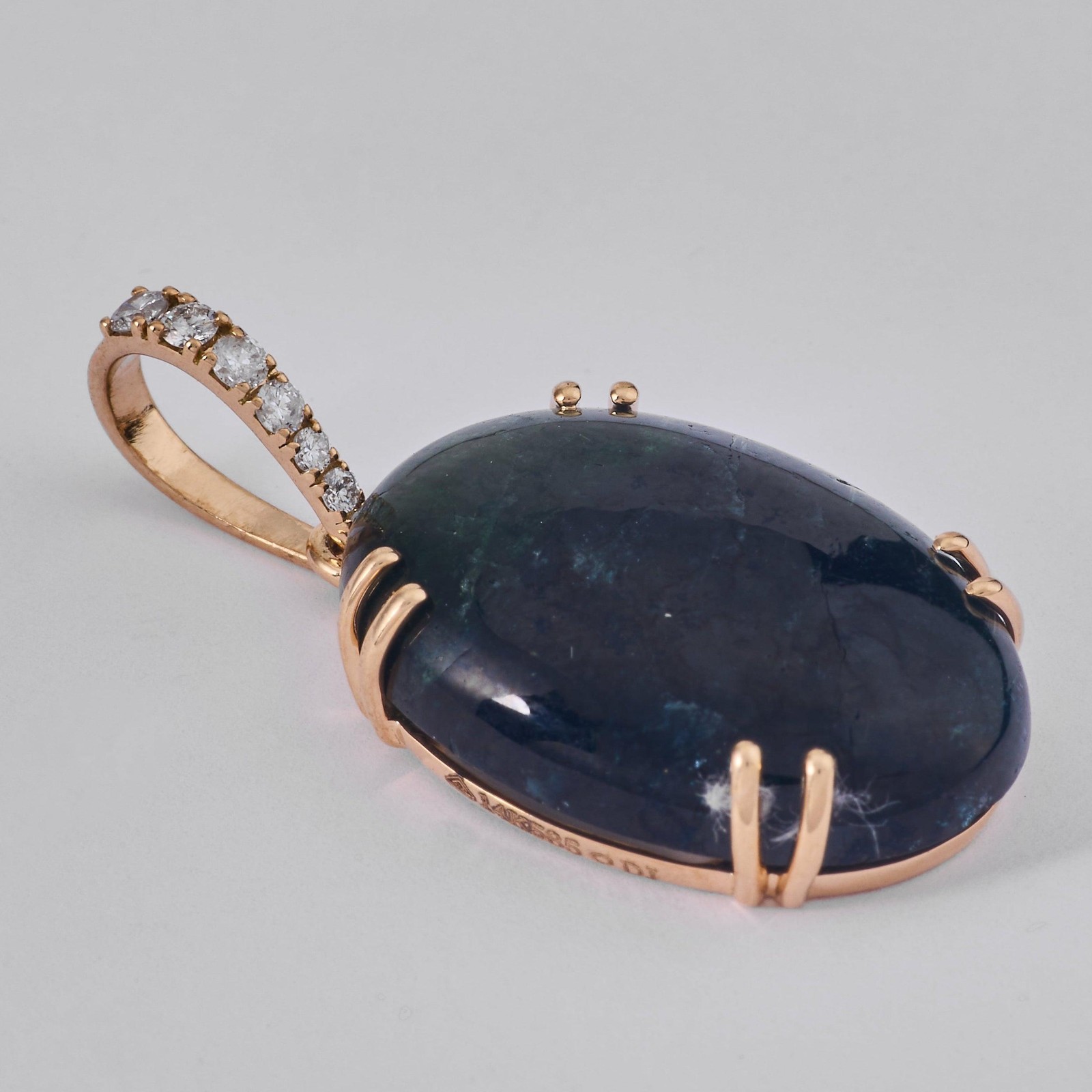 16.55 ct Natural Tourmaline Oval Pendant 14K Solid Gold Minimalist Layering Pave