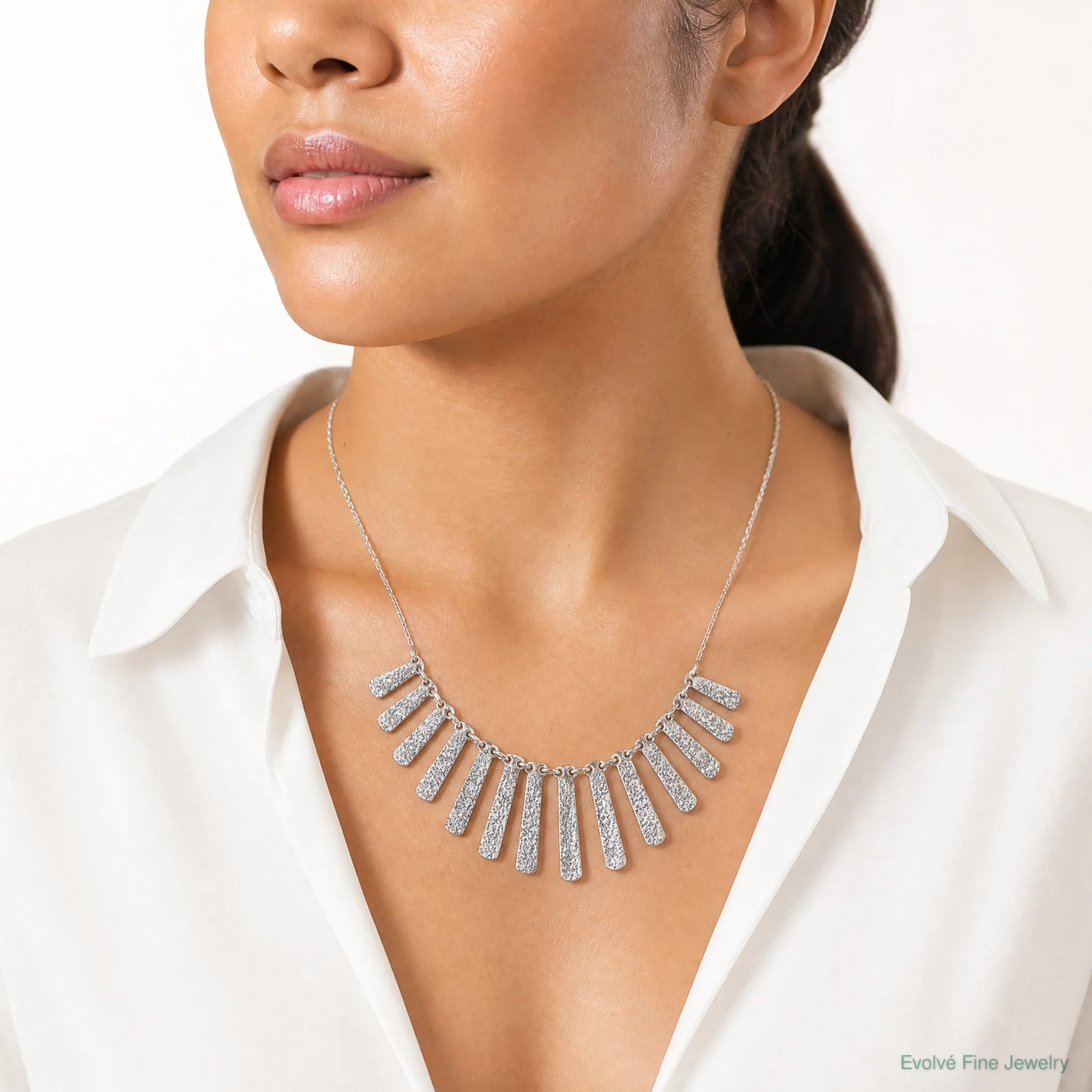 Sterling Silver Radiant Essence Pol/Textured Bars W/ 2in Ext. Necklace