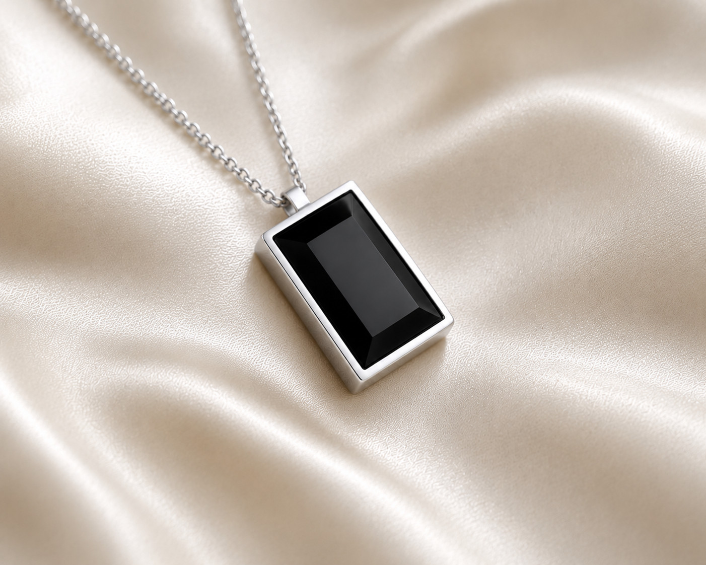 2Ct Emerald Cut Black Moissanite Pendant 14K White Gold Unisex
