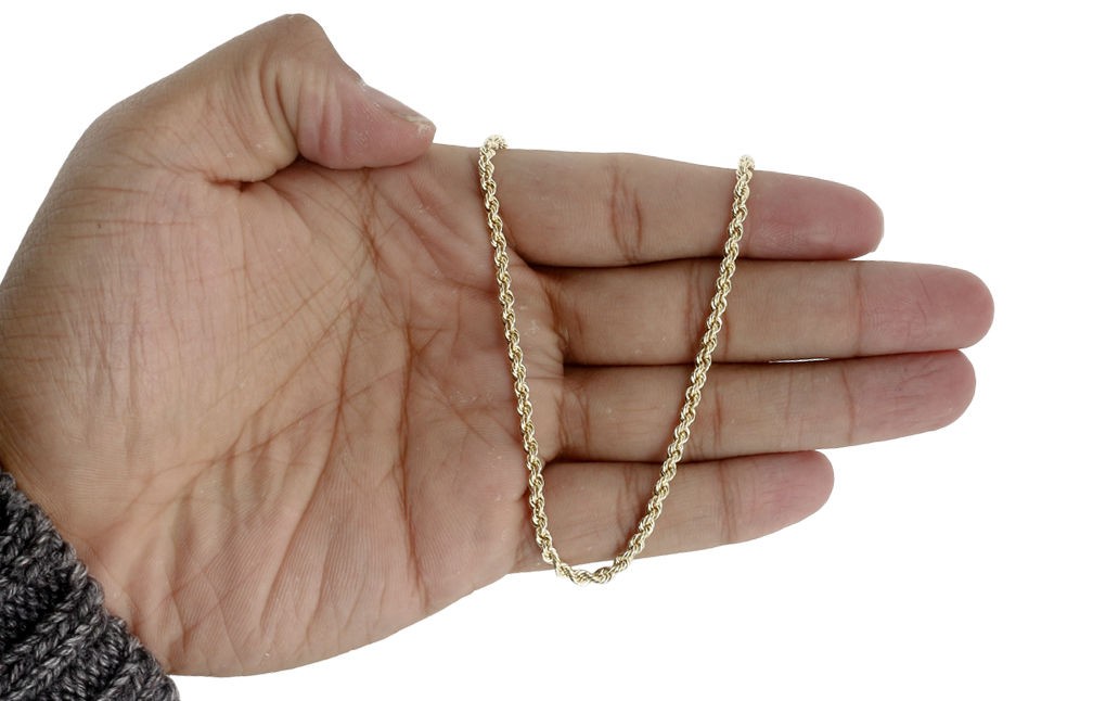 Mens Ladies 1/10th Yellow Gold 4mm Hollow Rope Chain Necklace 18 – 30 Inches