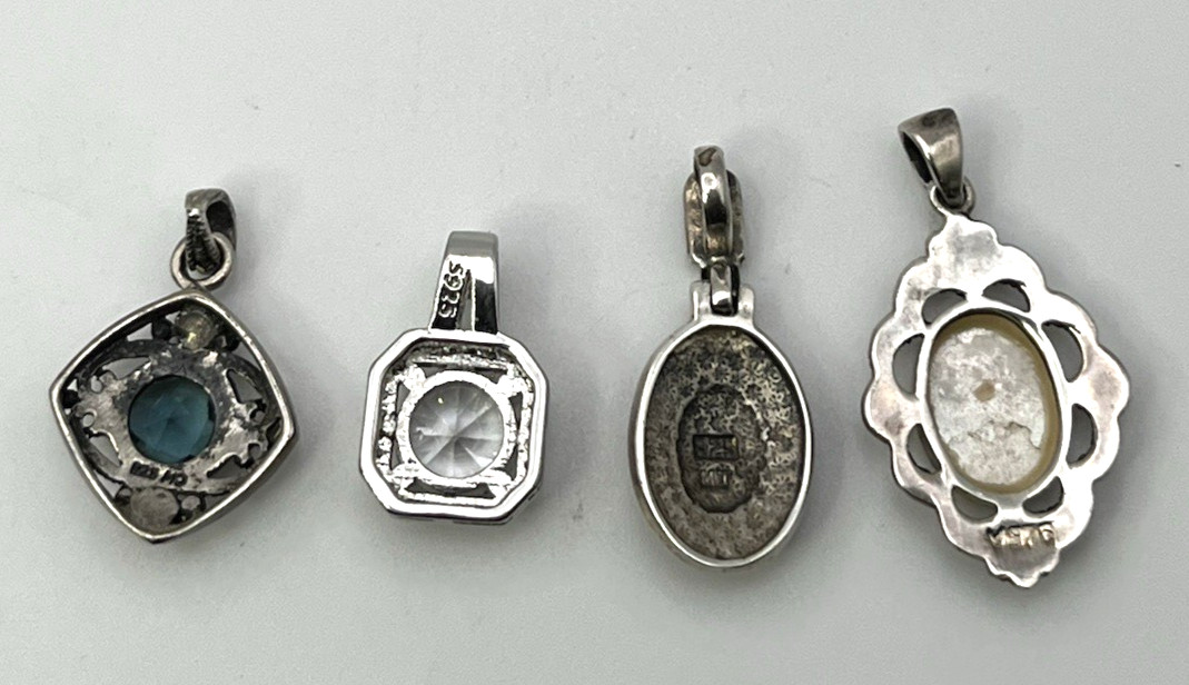 4 UPSCALE MARCASITE PAVE PENDANT Lot Black ONYX MOP Sterling Silver 925 POSH