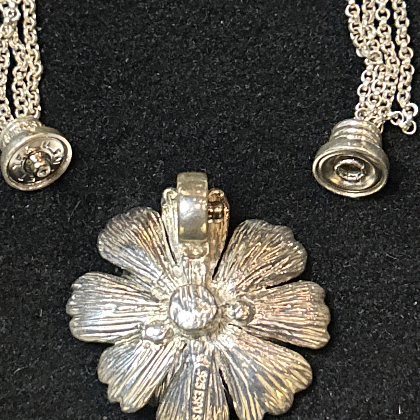 #53 Joseph Esposito Silver 925 Layered Flower Snap Pendant Necklace – 17″