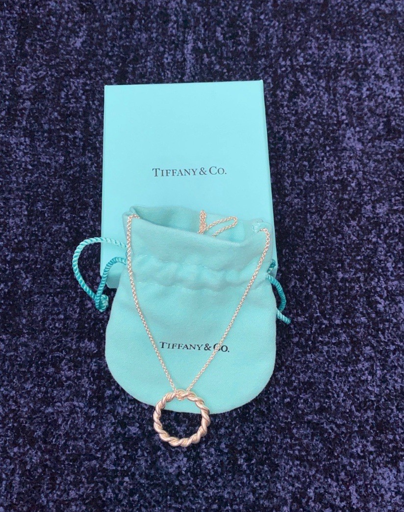 RARE Tiffany & Co 925 Silver Floating Rope Circle 18” Necklace with Pouch & Box