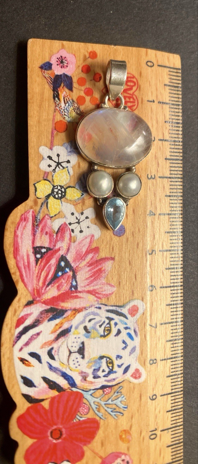Moonstone, Aqumarine & Cultured Pearl Pendant 925 Silver 4cms Long 7 Grams