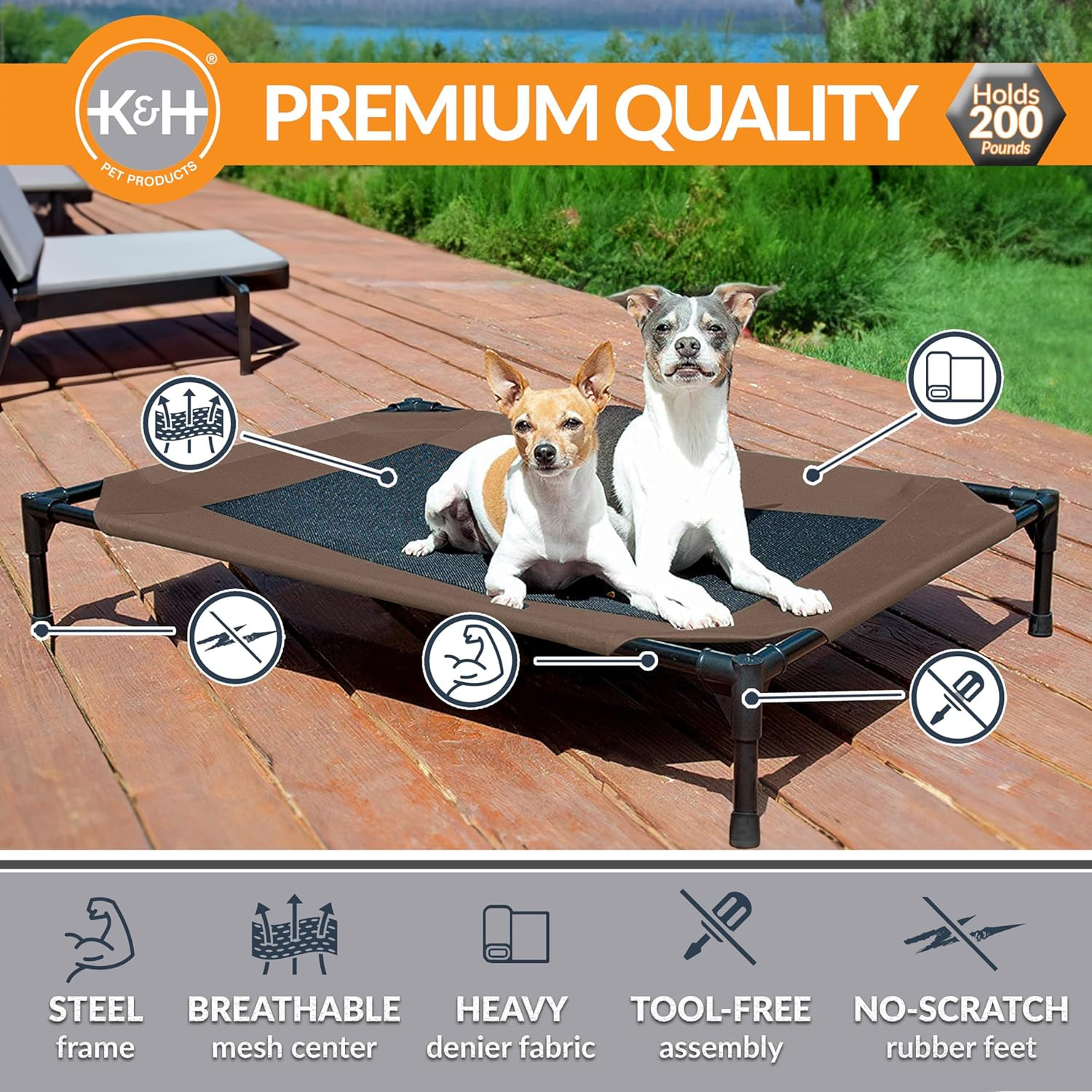 Outdoor Elevated Dog Cot, Breathable Cooling Elevated Cot Hammock Pet Bed for La