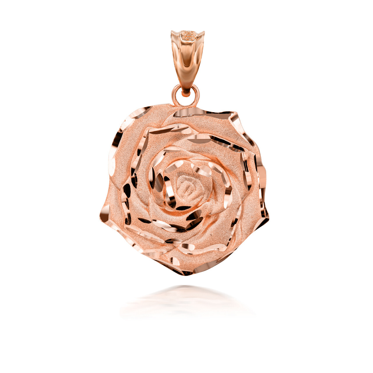 Gold Rose Flower 3D Charm Necklace (Available in Yellow/Rose/White Gold)