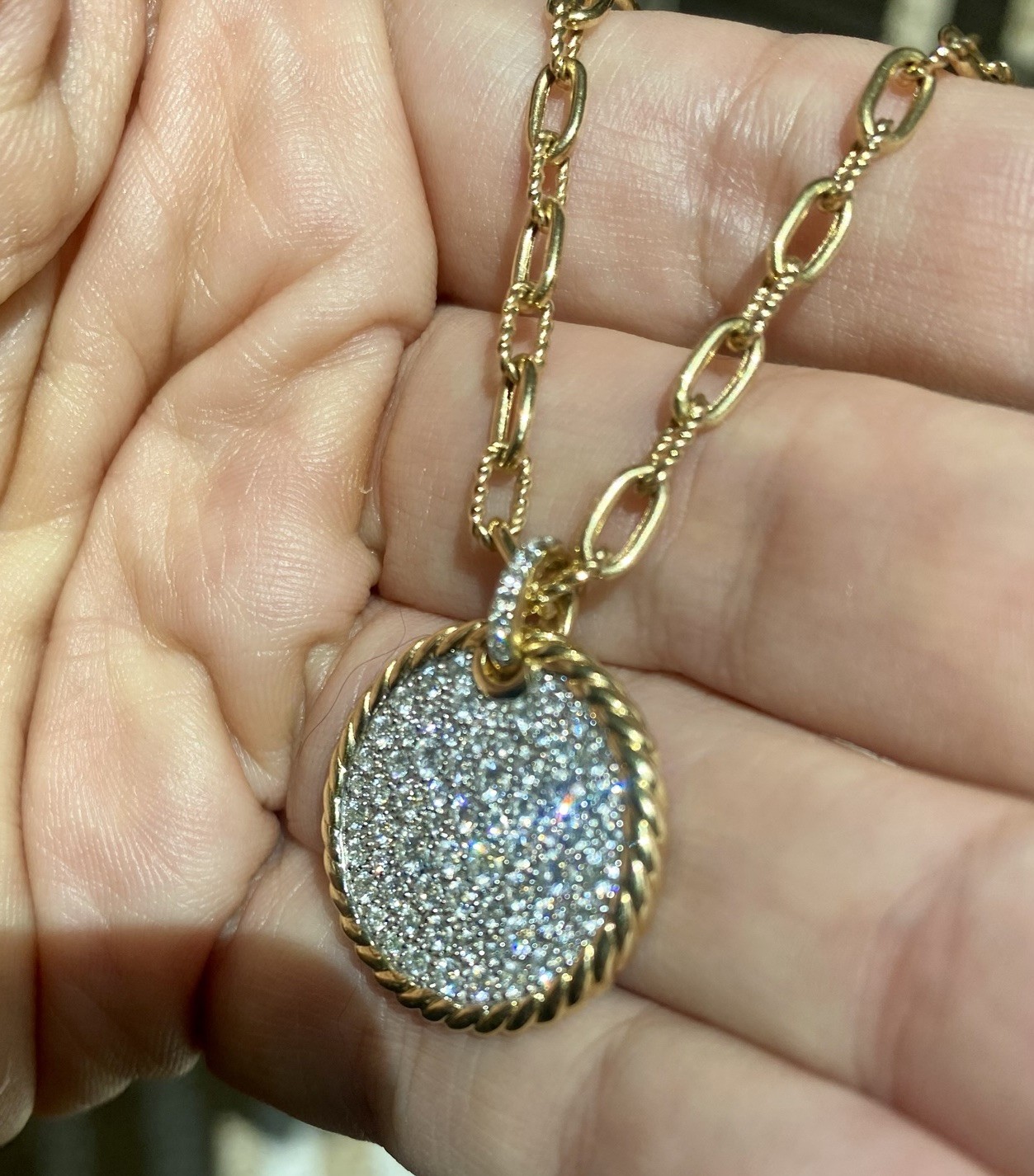 David Yurman 18K Gold Madison Diamond Plate Necklace 3mm 18” Excellent $10,400+