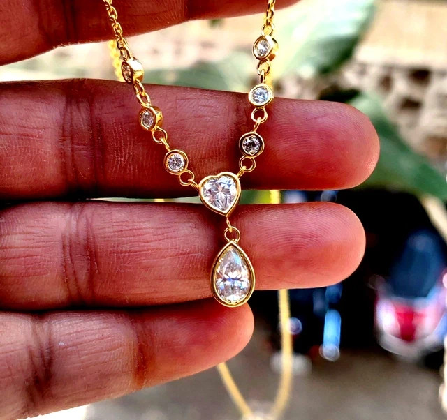 2.90Ct Pear Cut Lab-Created Diamond Necklace 14K Yellow Gold Plated Silver 18″