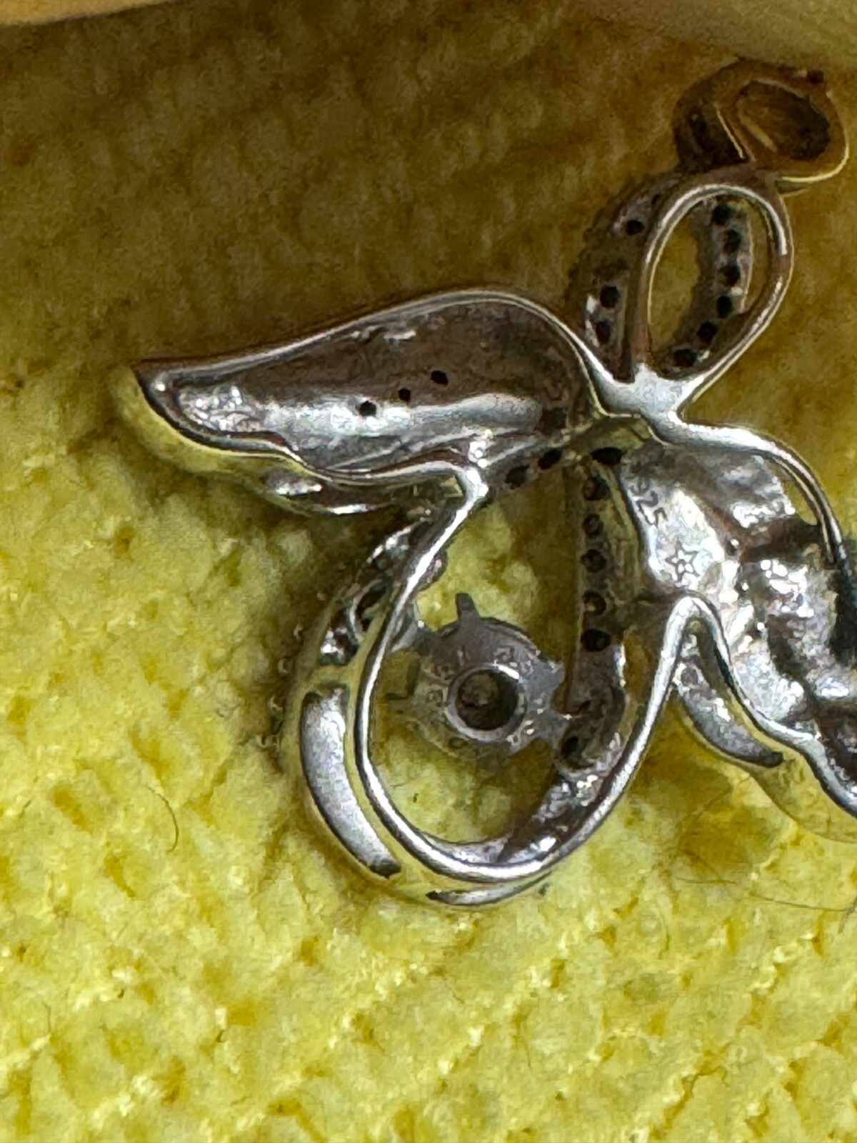 Vintage Sterling Silver Flying Angel w/Shimmering Disc & Crystals w/Free Ship