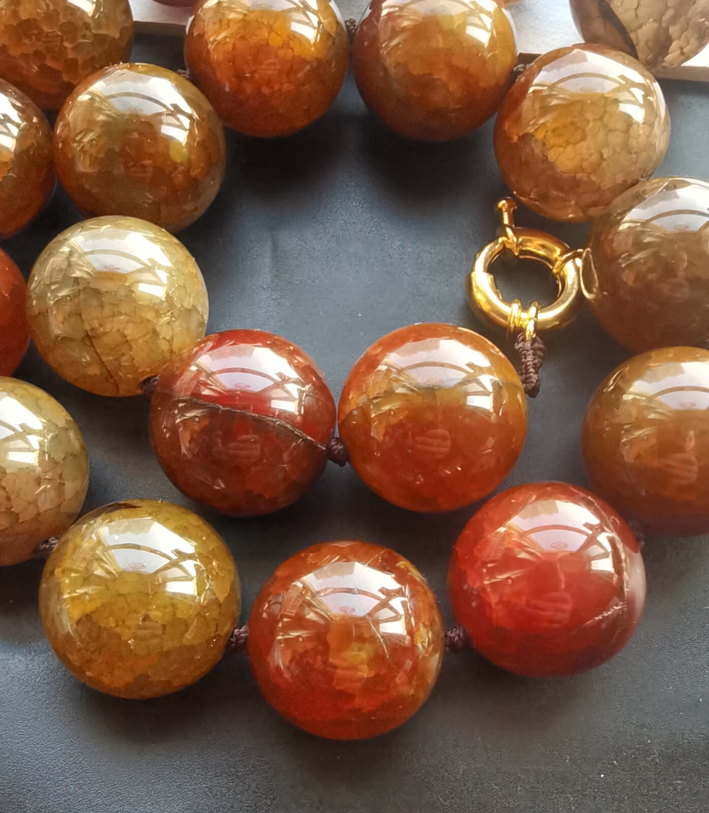 16mm/18mm/20mm Large Round, Brown dragon vein agate stone bead Necklace 16″-24″