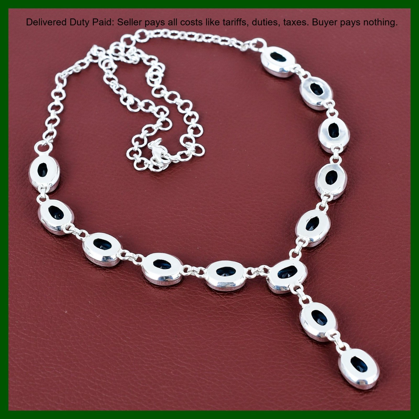 Valentines Sale 925 Silver Swiss Blue Topaz Stone Wedding Chain Trendy Necklace