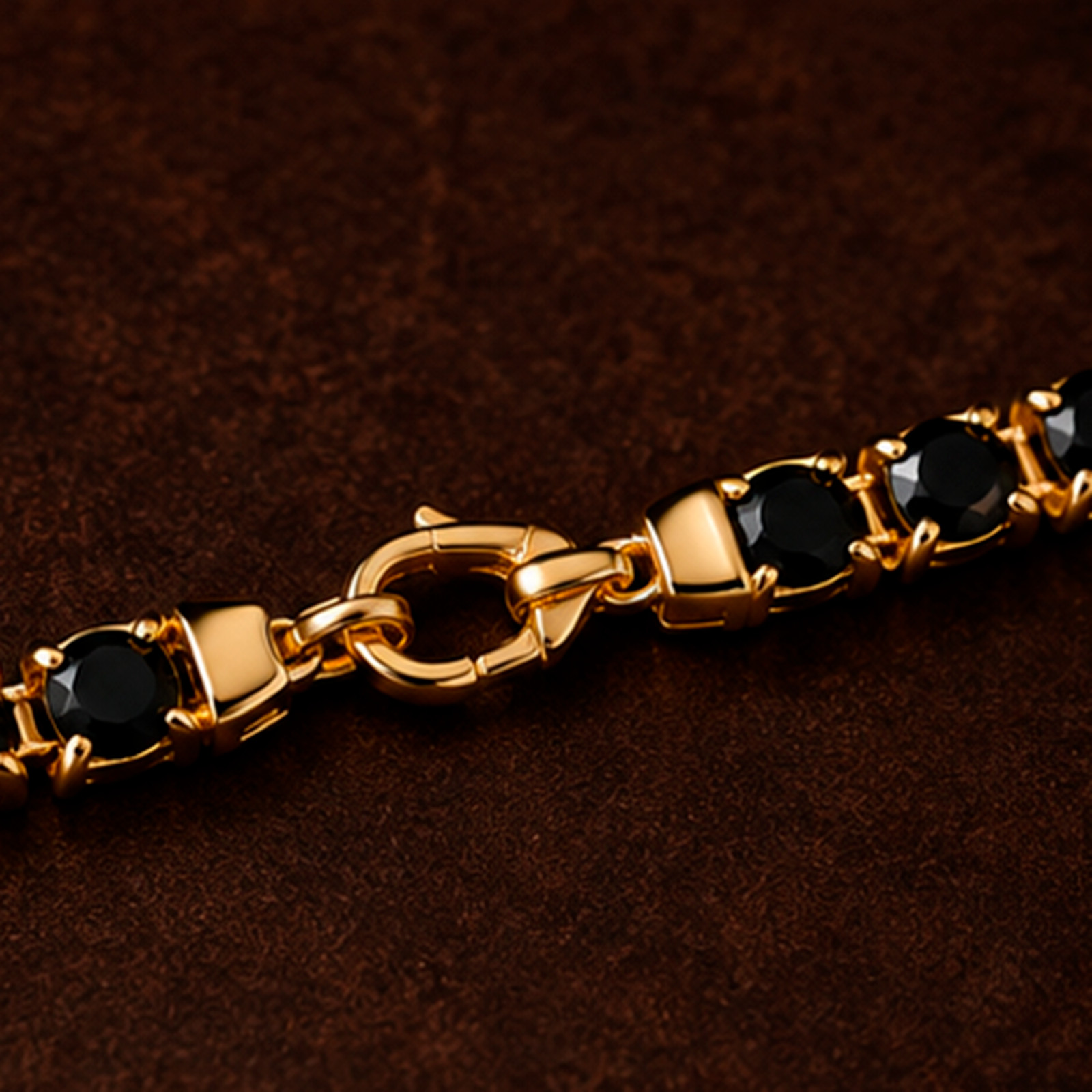 18K Yellow Gold Plated Black Diamond Tennis Necklace Unisex 17″ in