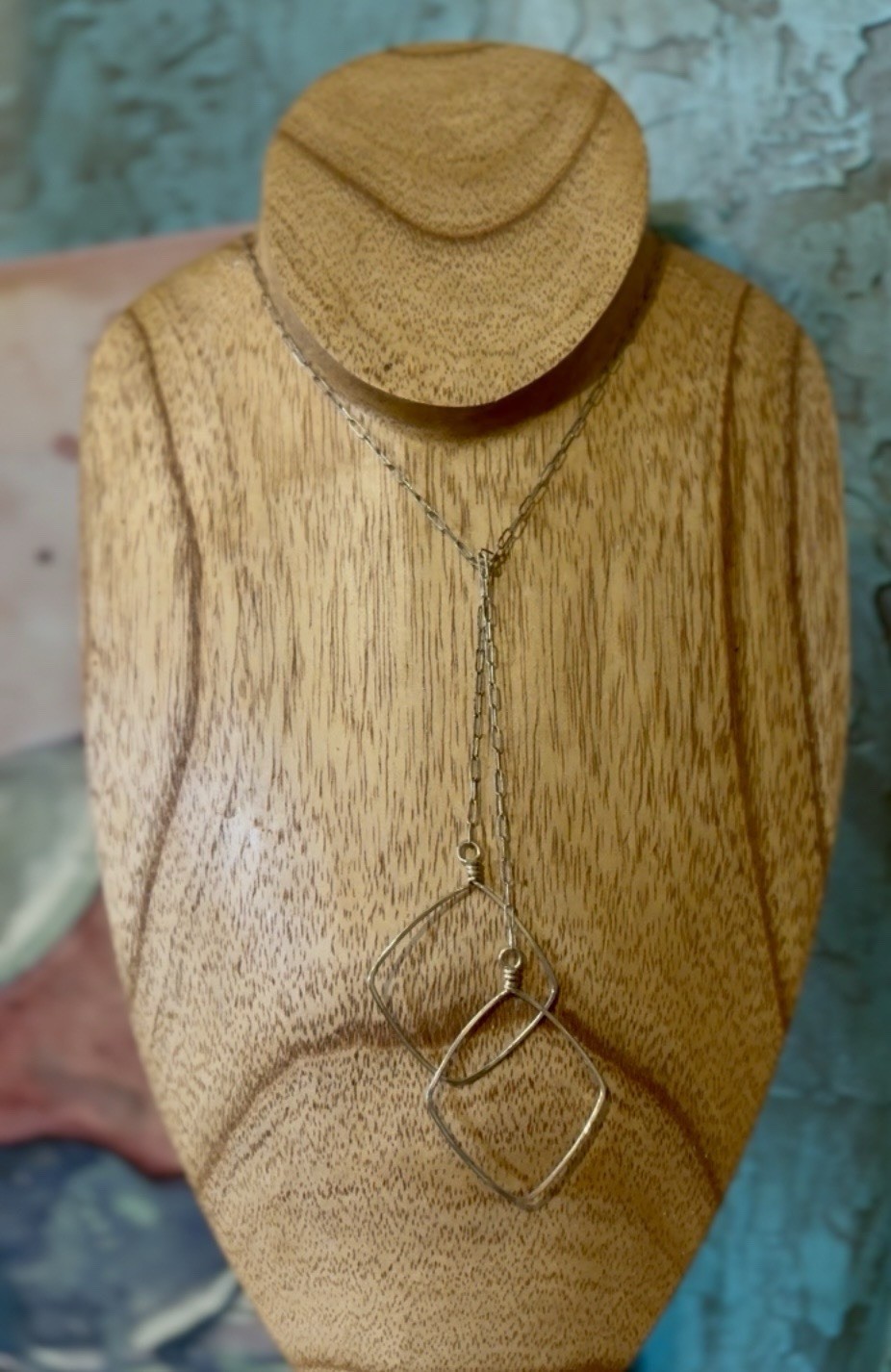 Sterling Diamond Geometric Hoop Paper Clip Lariat Style Necklace 23” Handmade